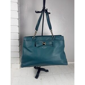 Kate SPADE HANCOCK PARK Jeanne TEAL LEATHER Shoulder Bag With Silver Chain Strap